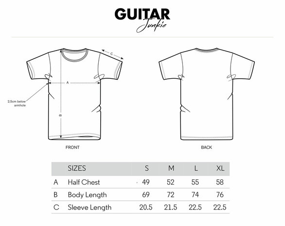 maattabel guitarjunkie tshirts